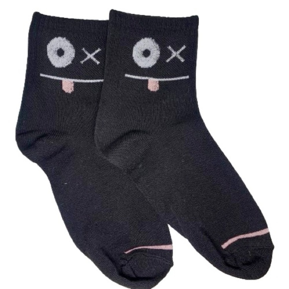 Boutique 👀 Crazy Eyes Black Cotton Blend Tube Socks (1 Pair)